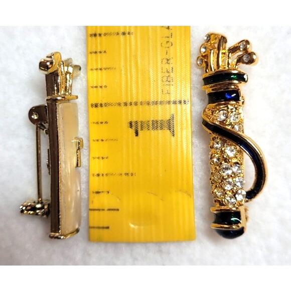 Golf Clubs Bag  Brooch 2 Pc Lot Mother Of Pearl Enamel Goldtone Small  1.5" - Picture 4 of 6